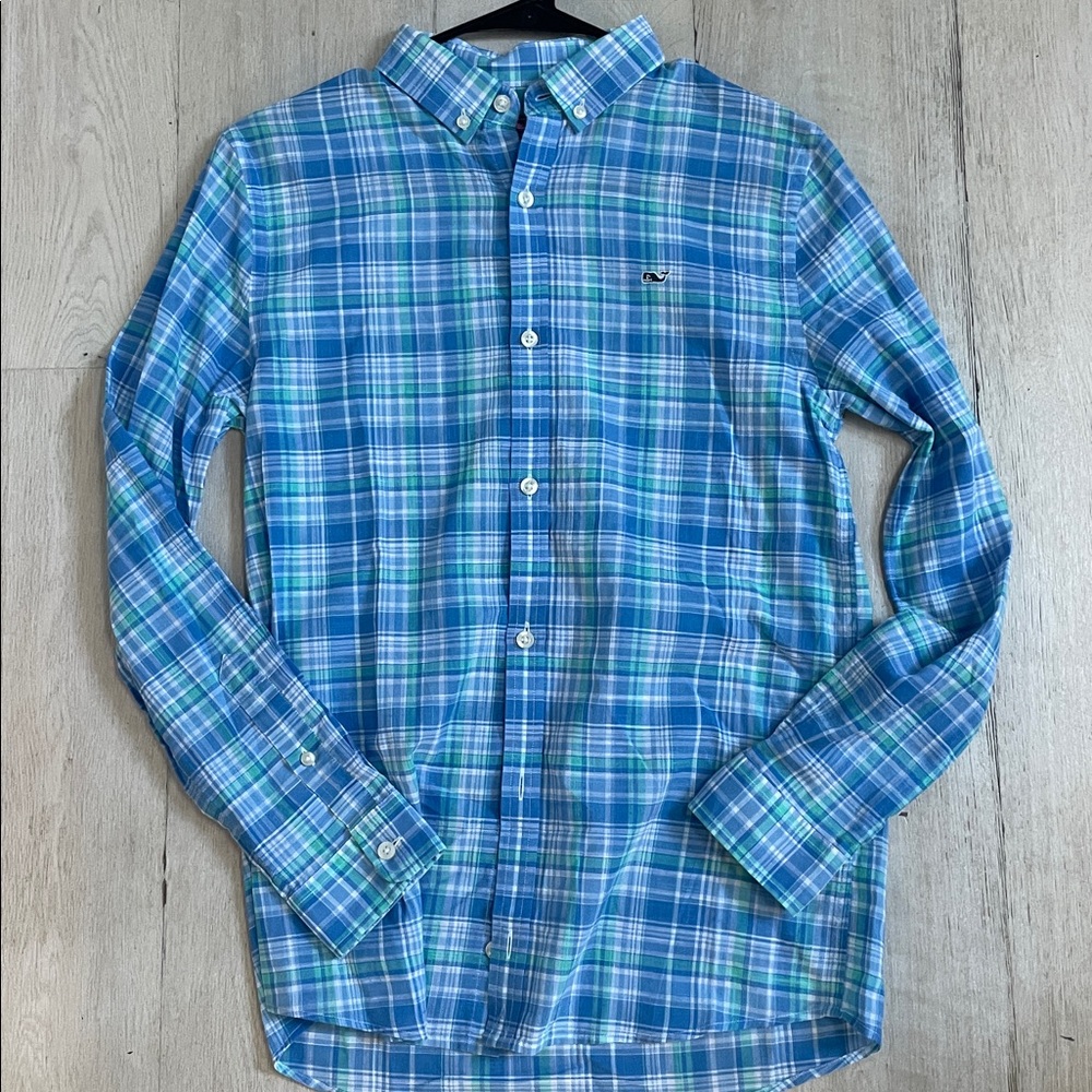 Vineyard Vines 100% Cotton Whale Shirt Button Down Large Boys 16